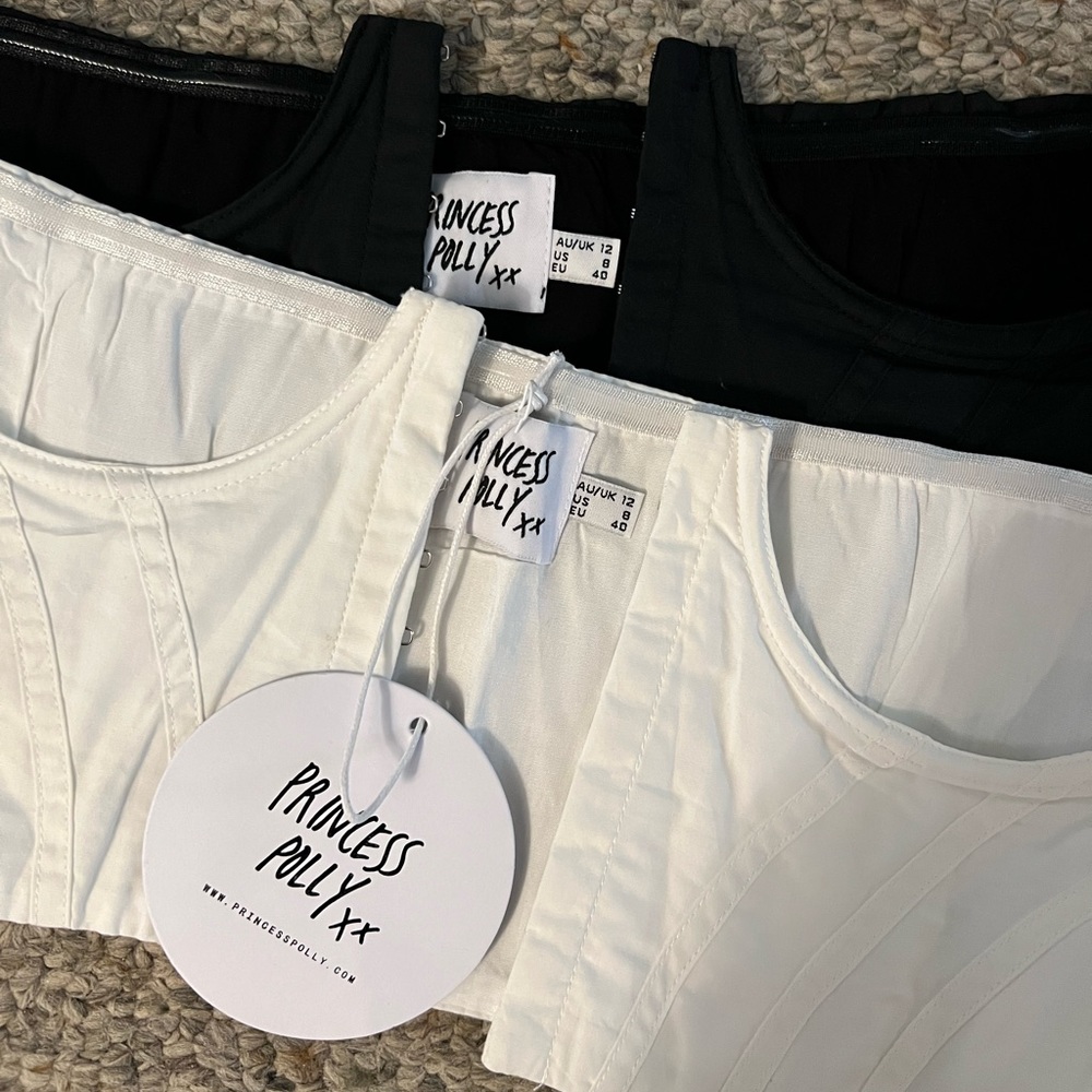 Princess Polly Saturday Sinner Corsets in shades black & white